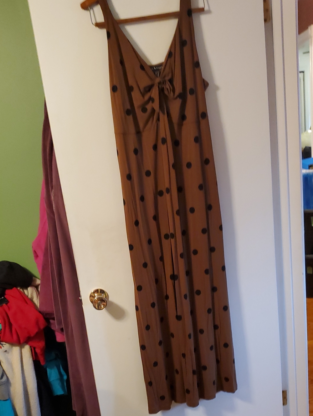 Love & Legend size 2x Brown Polka Dot Maxi Dress with Front Tie